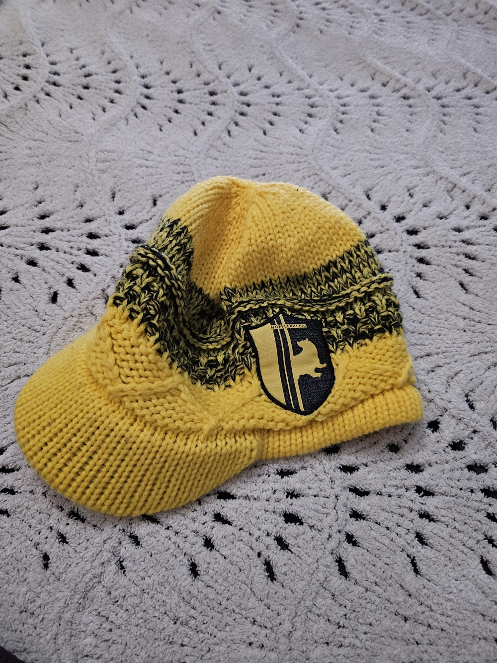 Yellow Knit Visor Beanie with Crest Patch